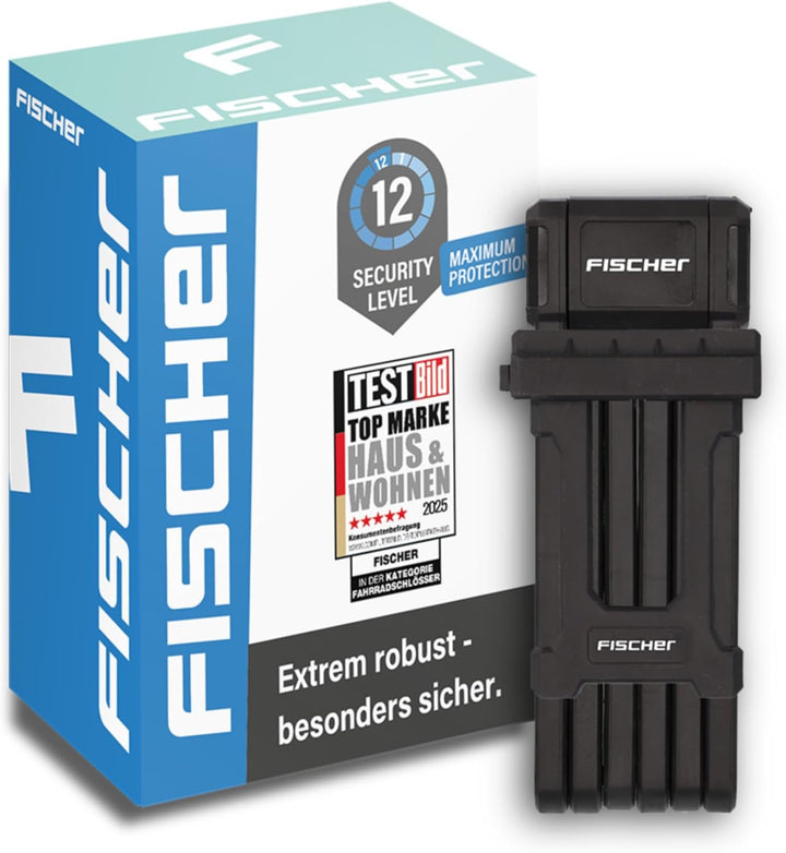 Fischer Fahrrad Faltschloss mit Schlüssel PROTEC Plus+ FK110, flexibel und kompakt, mit Soft-Materia