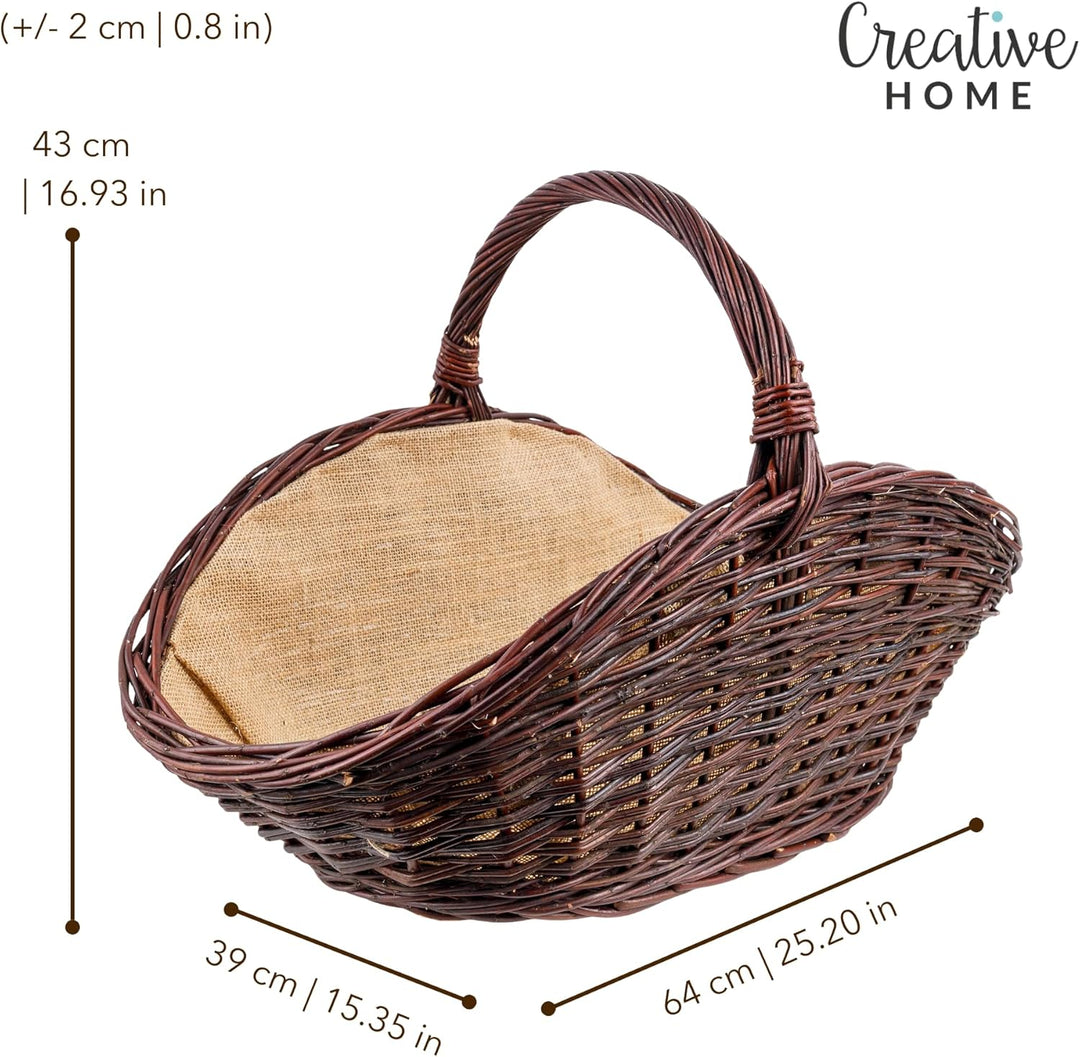 Creative Home Gross Holztrage Rattan Kaminholzkorb Kaminkorb Tragekorb | 64 x 39 x 43 cm | Oval Holz