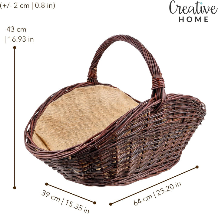Creative Home Gross Holztrage Rattan Kaminholzkorb Kaminkorb Tragekorb | 64 x 39 x 43 cm | Oval Holz