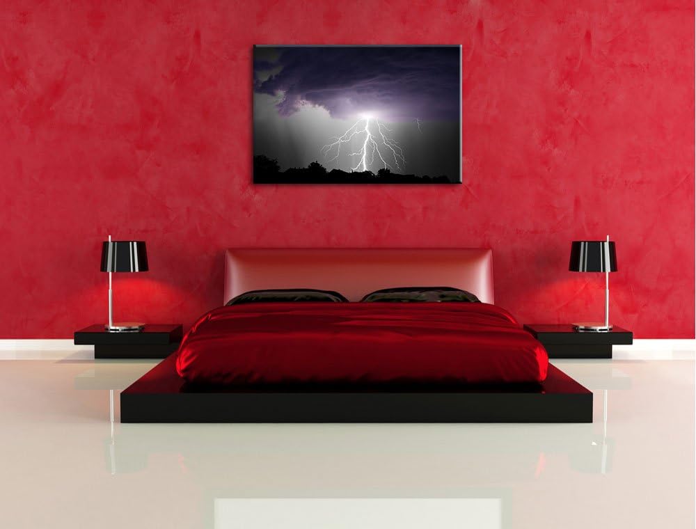 Gewitter über Häusern schwarz/weiss Format: 100x70 auf Leinwand, XXL riesige Bilder fertig gerahmt m