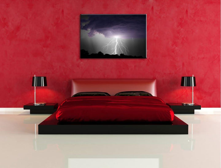Gewitter über Häusern schwarz/weiss Format: 100x70 auf Leinwand, XXL riesige Bilder fertig gerahmt m