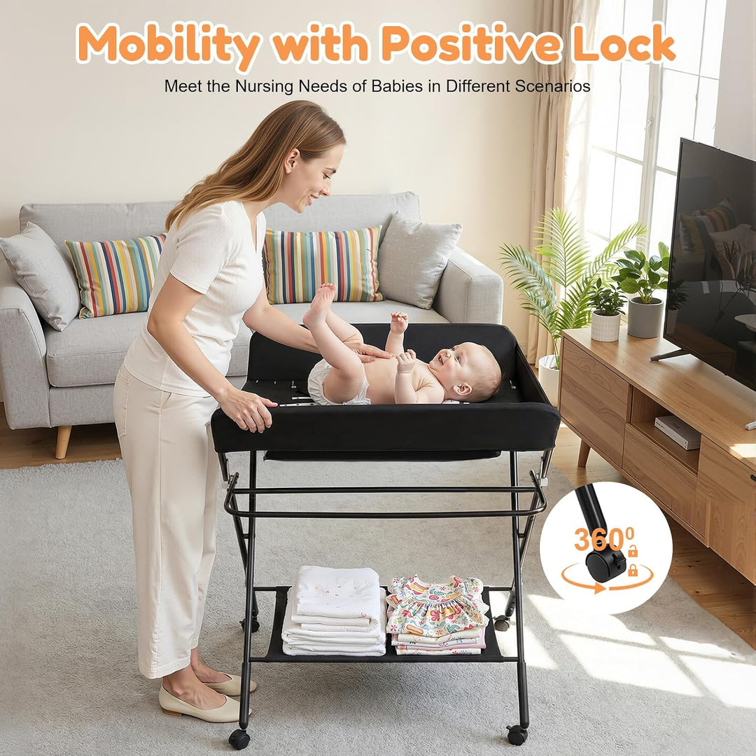 Wickeltisch Mobiler, Wickelkombi Klappbar Höhenverstellbar, Baby Wickelkommode mit Wickelauflage, Si