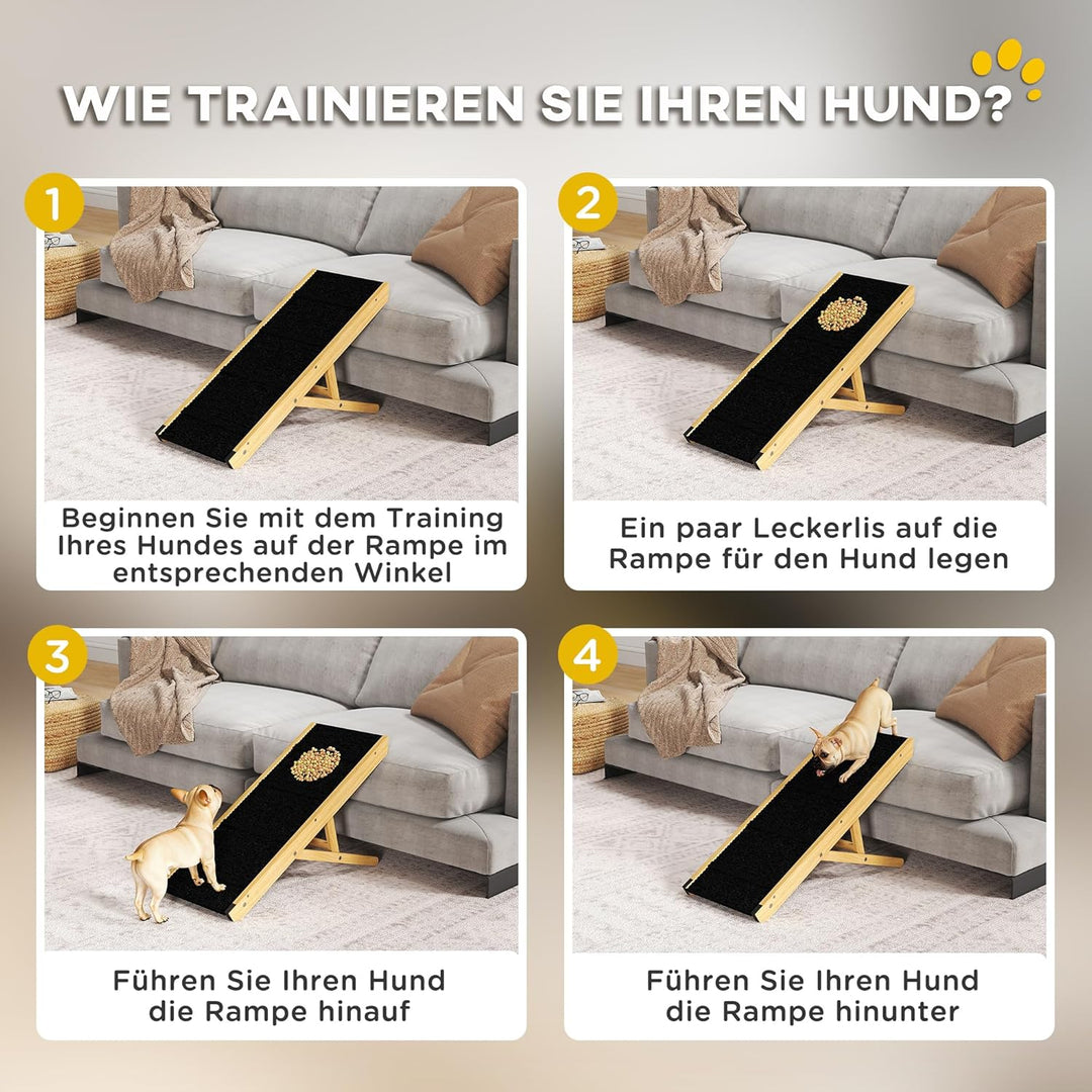 PawHut Hunderampe für Bett und Couch Faltbar Haustierrampe mit 4 Einstellbare Höhe von 24 bis 47,5 c