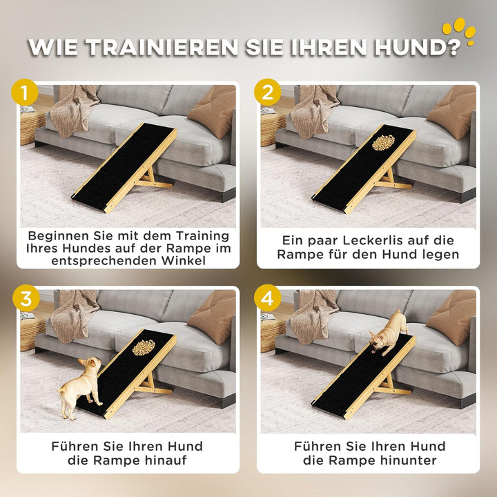 PawHut Hunderampe für Bett und Couch Faltbar Haustierrampe mit 4 Einstellbare Höhe von 24 bis 47,5 c