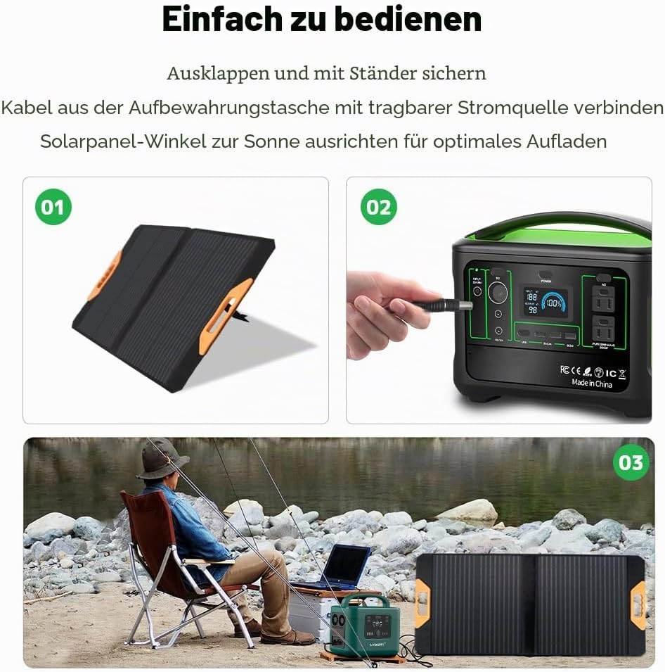 Yinleader 70W Falttragbares Solarmodul, 23% Umwandlungseffizienz, Wasserdicht Tragbares Ladegerät So
