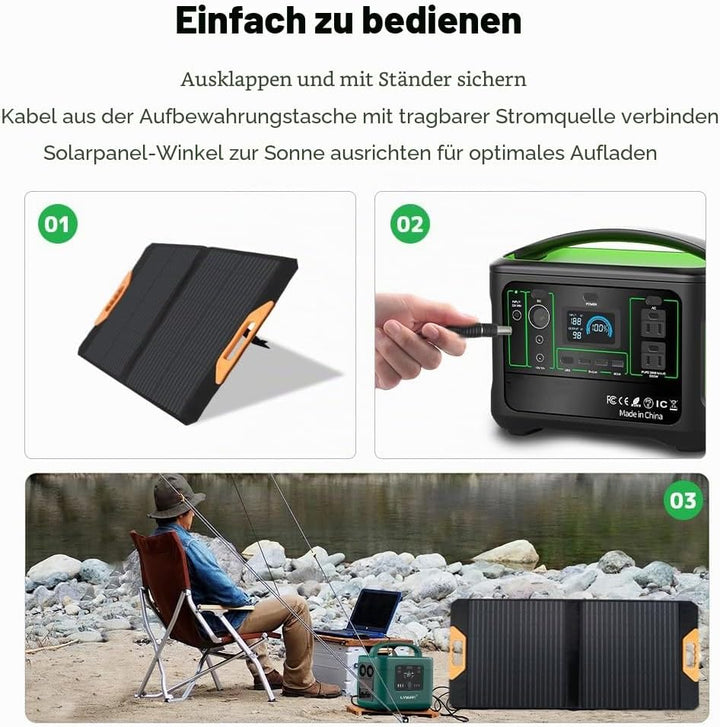 Yinleader 70W Falttragbares Solarmodul, 23% Umwandlungseffizienz, Wasserdicht Tragbares Ladegerät So