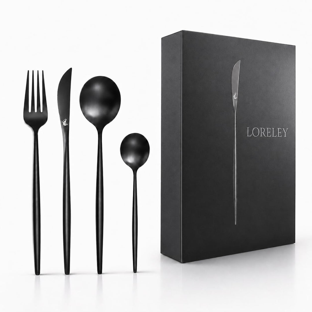 LORELEY® MITTELRHEIN Germany Premium Besteck Set Schwarz Matt – 24 teilig für 6 Personen – Edelstahl