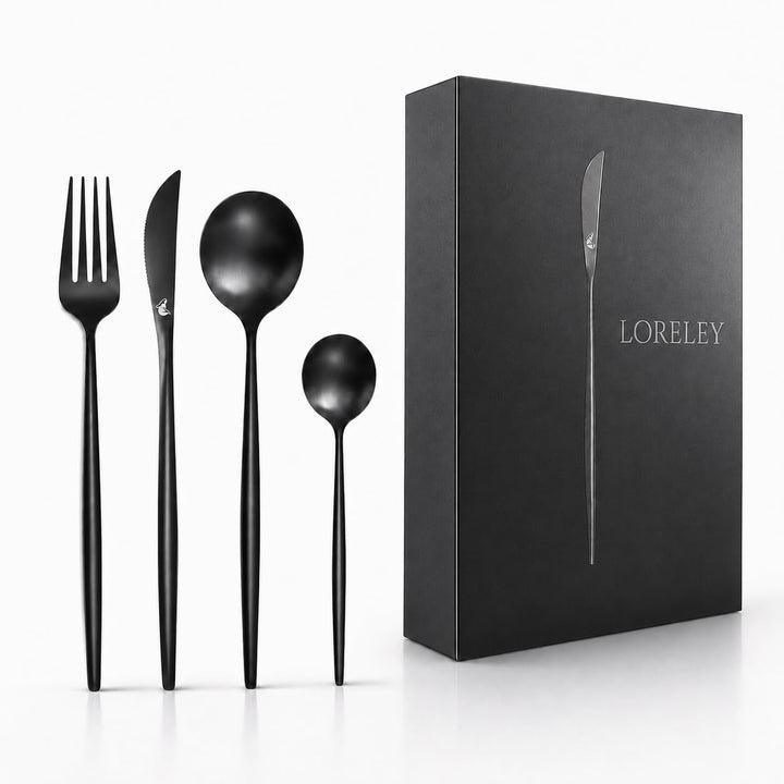 LORELEY® MITTELRHEIN Germany Premium Besteck Set Schwarz Matt – 24 teilig für 6 Personen – Edelstahl