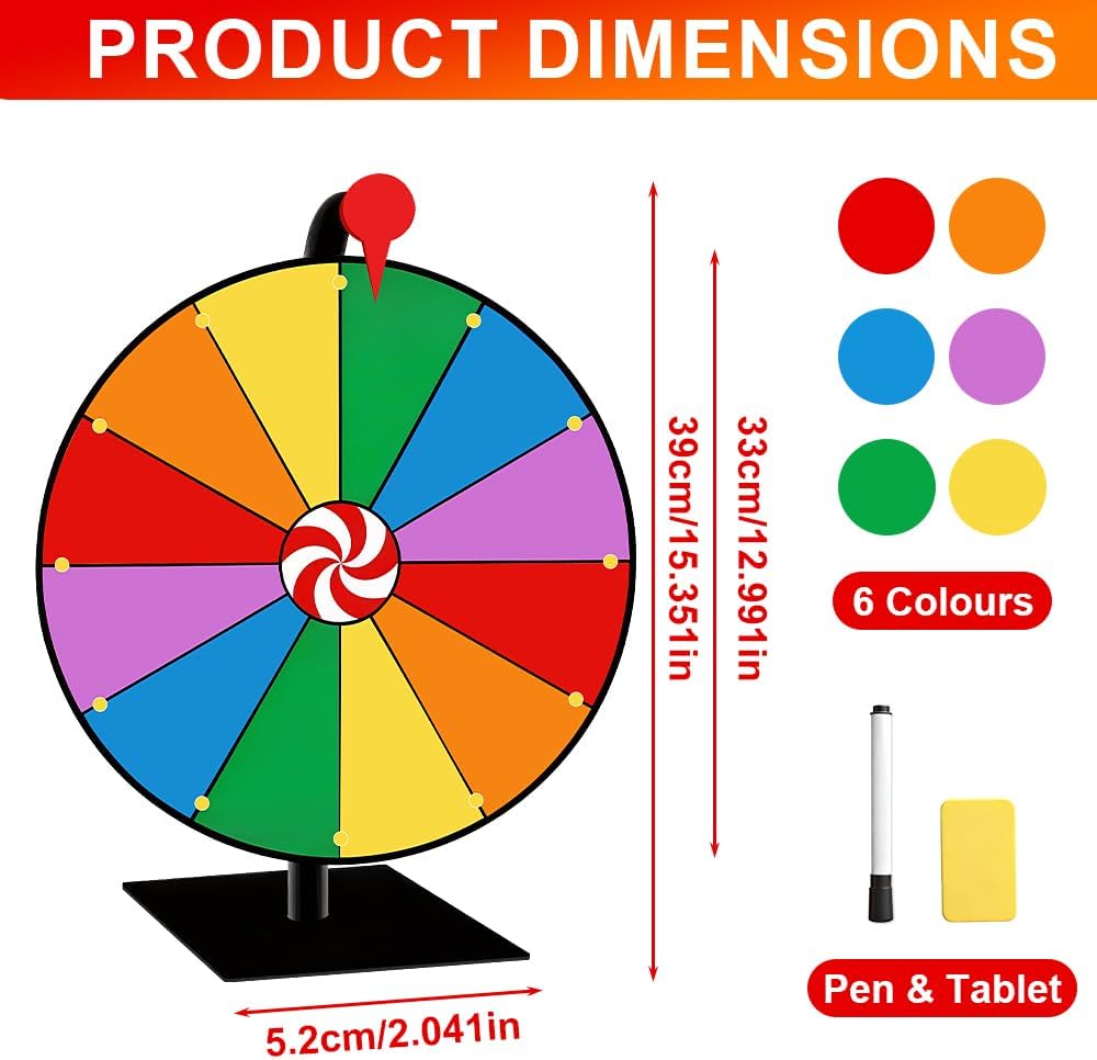 Glücksrad zum Drehen, 30cm Tisch-Roulette-Spinner, 12 Slots Gluecksrad Gluecksrad mit Non-Slip Feet,