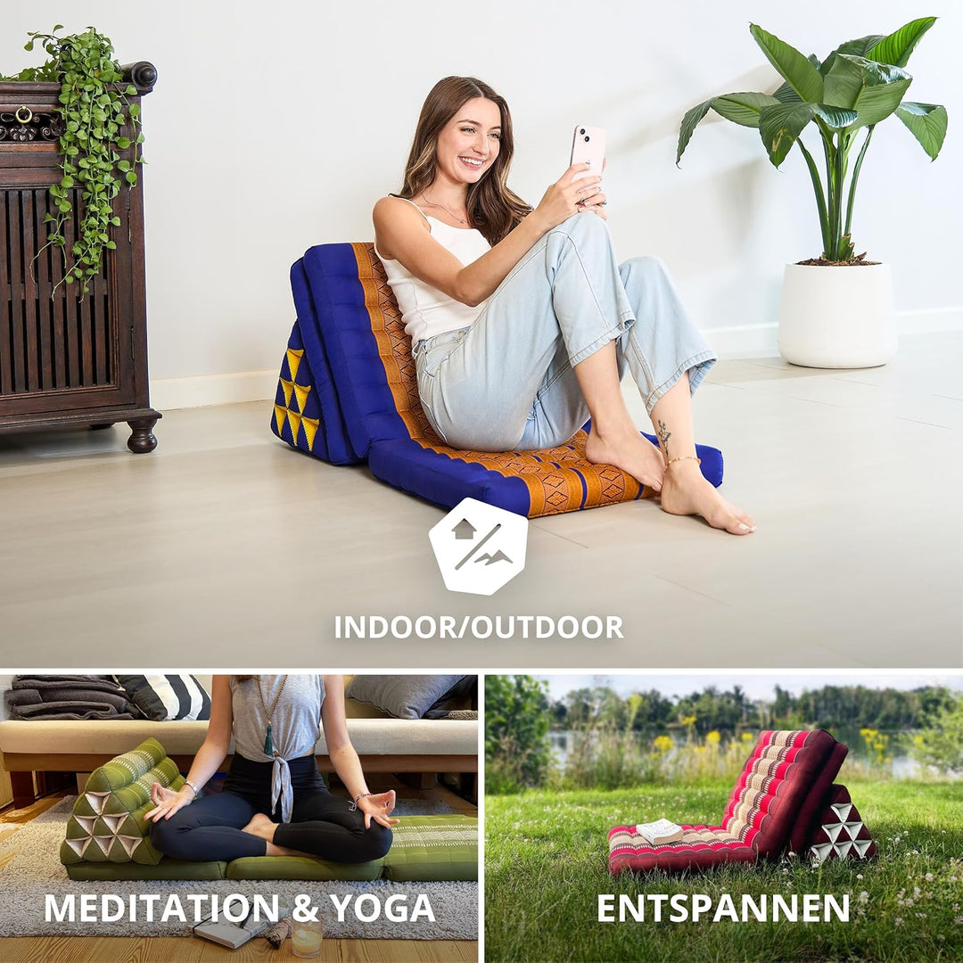 livasia Thaikissen mit 3 Auflagen, Dreieckskissen mit Klappmatratze, Keilkissen Kapok, Rückenkissen