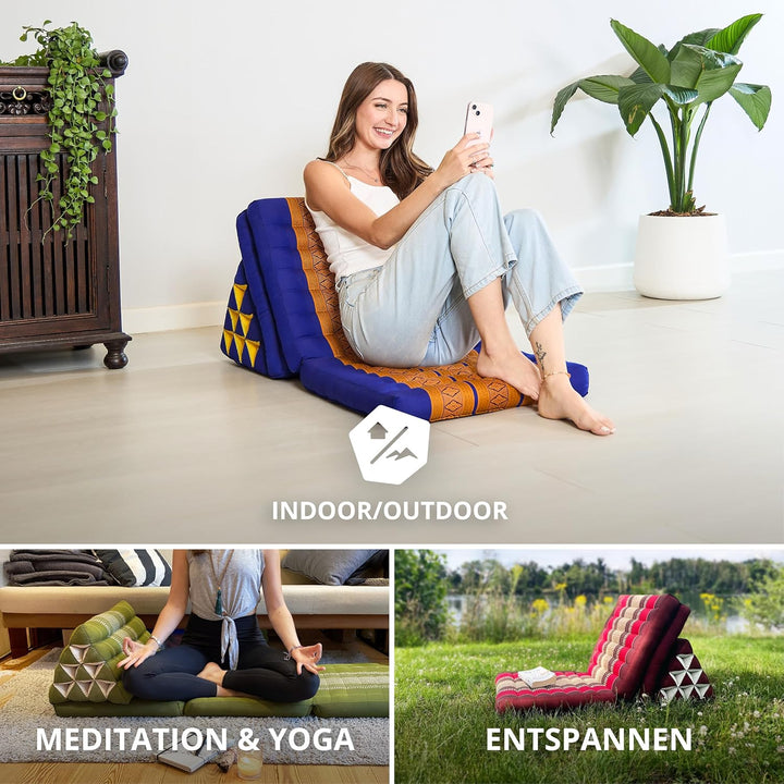 livasia Thaikissen mit 3 Auflagen, Dreieckskissen mit Klappmatratze, Keilkissen Kapok, Rückenkissen