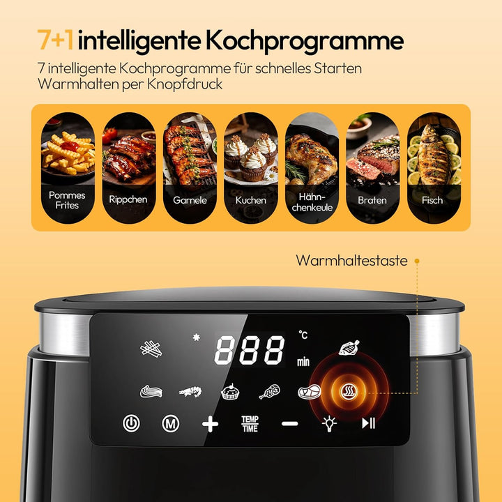 LLIVEKIT 5.5L Heissluftfritteuse XXL, 8-in-1 Airfryer mit Warmhaltefunktion auf Knopfdruck, Heissluf