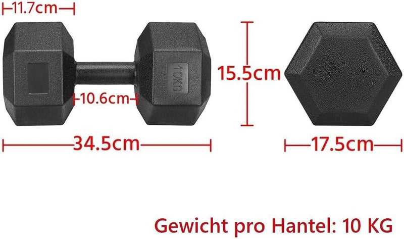 Yaheetech 2 Stück Hantel Set 4/5/6/7,5/8/10 Kg Kurzhanteln Gusseisen Hexagon Hanteln Gewichte Traini