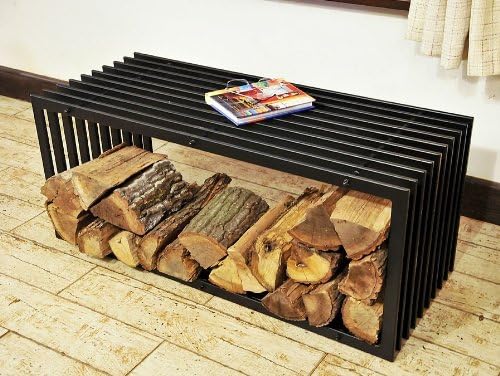 DanDiBo Kaminholzständer Bank D-Stil 100 cm Kaminholzregal Holzkorb Kaminholzhalter