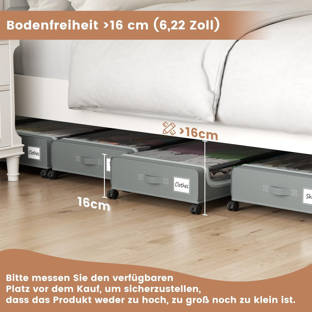 PHINOX Unterbett-Aufbewahrungsbox mit Rollen,2 Stück (74x42x16cm) - Graue Aufbewahrungsbox mit Klars