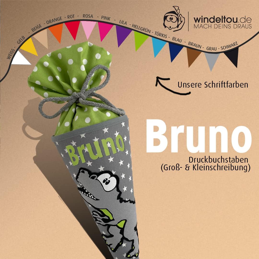 Dinosaurier-Schultüte | 35 cm | kleine Geschwistertüte | Stoff, Einschulung, Schulanfang, Zuckertüte