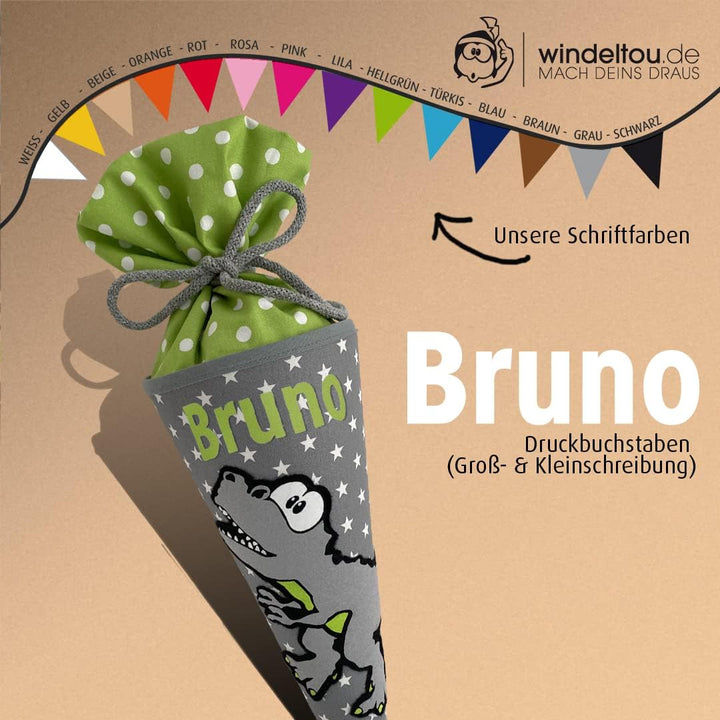 Dinosaurier-Schultüte | 35 cm | kleine Geschwistertüte | Stoff, Einschulung, Schulanfang, Zuckertüte