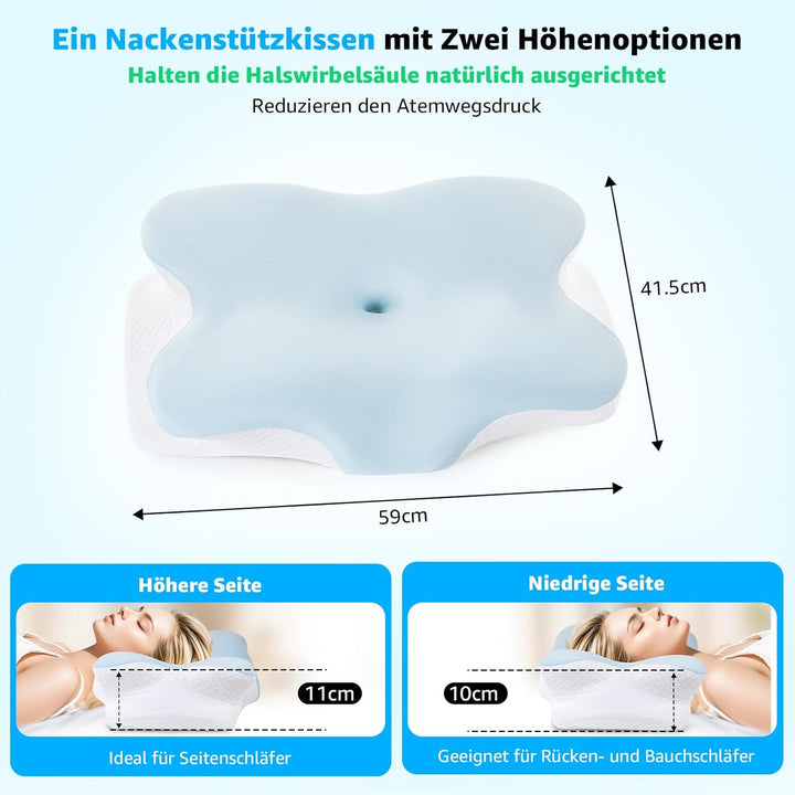 BRO Nackenstützkissen Memory Foam Kissen mit 2 Kissenbezügen Ergonomisches Kopfkissen Seitenschläfer