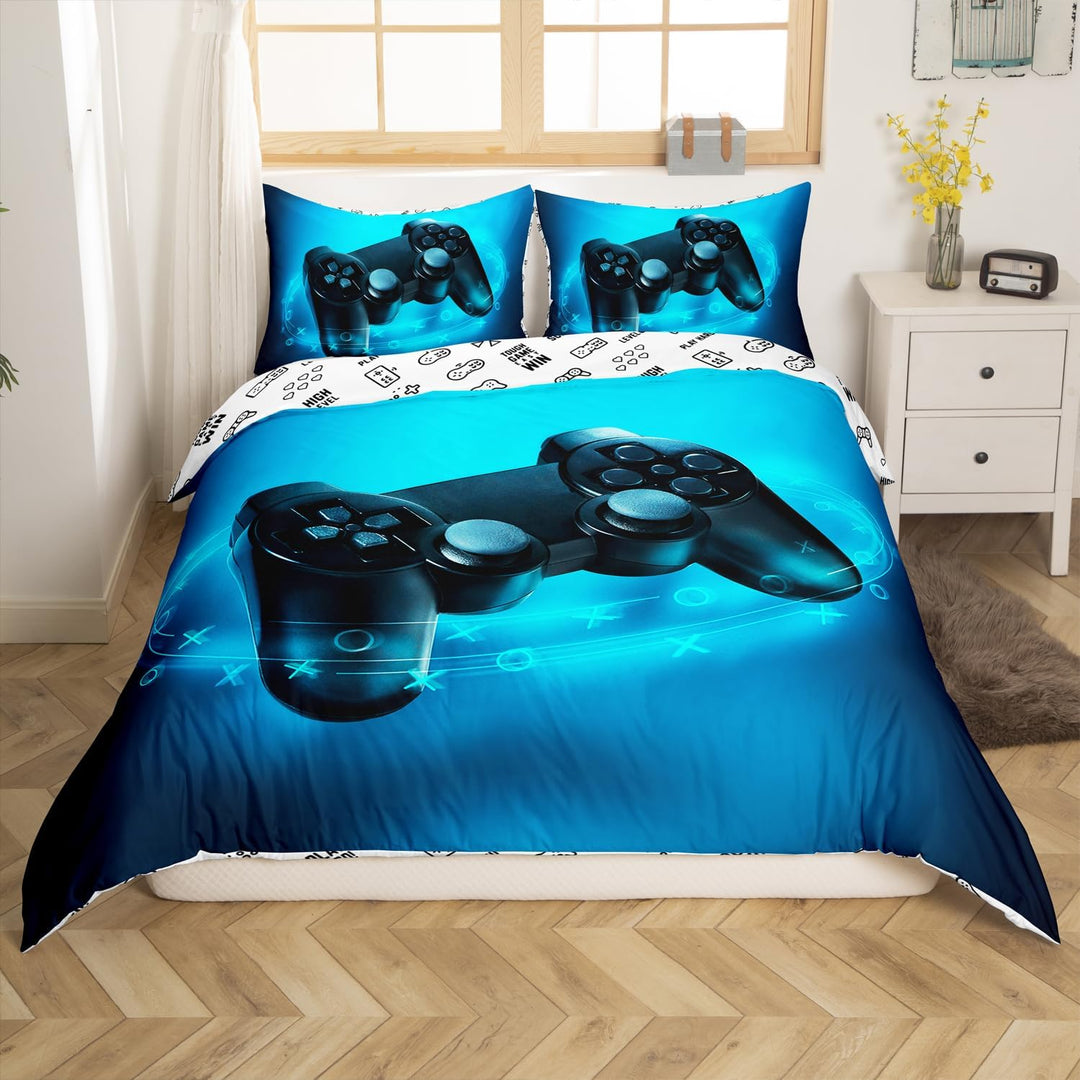 Bettwäsche-Set für Kinder, Jungen, Gamepad Print, Bettbezug Blue Game Theme Bettwäsche, Videospiel,