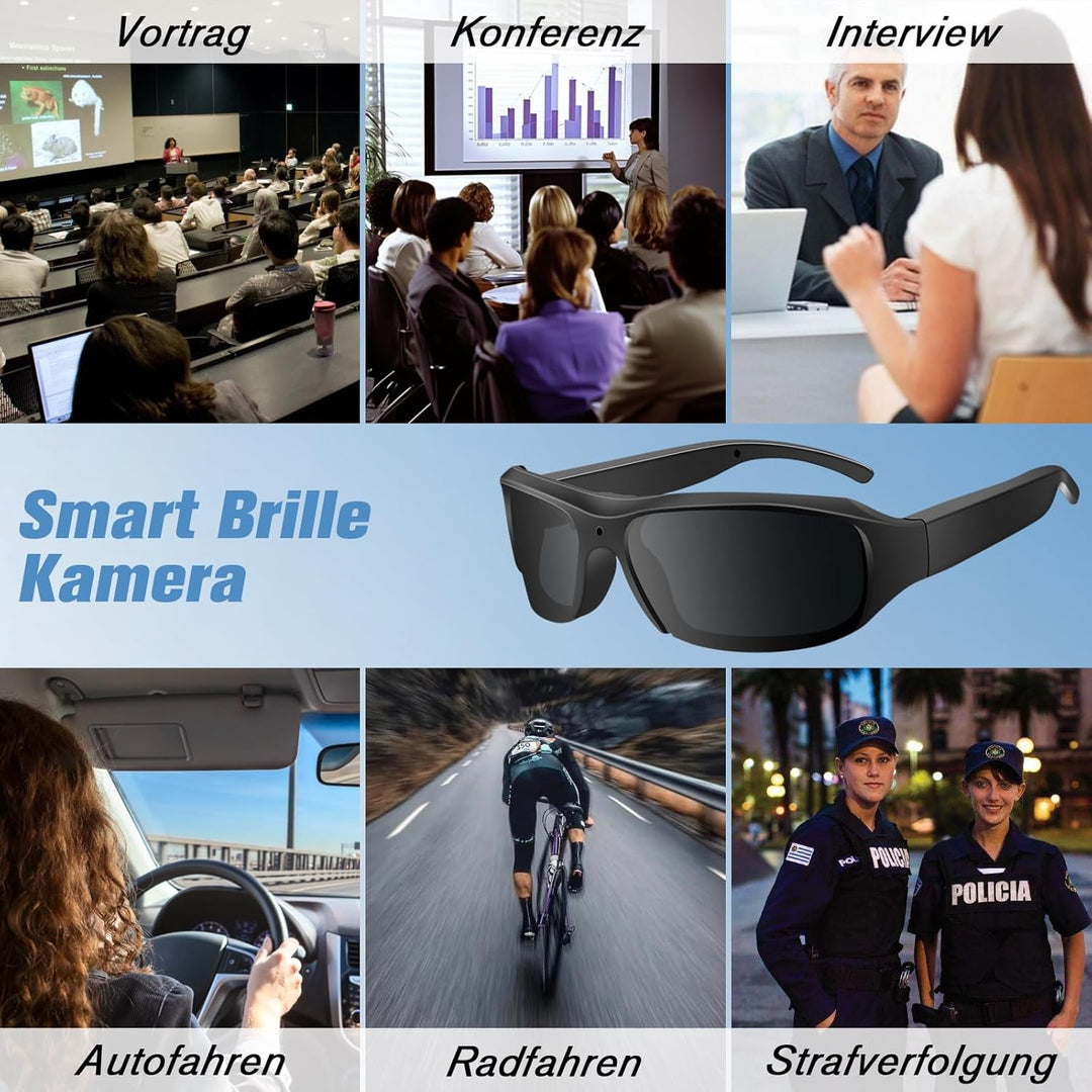 Action Cam, 32GB Sportbrille mit Kamera, Mini Actionkamera 1080P HD, Kleine Videokamera Sonnenbrille