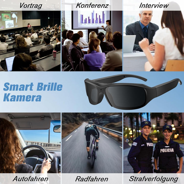 Action Cam, 32GB Sportbrille mit Kamera, Mini Actionkamera 1080P HD, Kleine Videokamera Sonnenbrille