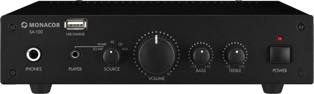 MONACOR SA-100 kompakter Universal Stereo-Verstärker, HiFi Verstärker mit frontseitigem USB-Anschlus