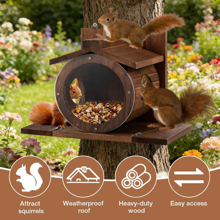 NAVESO Eichhörnchen Futterhaus, Eichhörnchen Haus Wetterfest,Eichhörnchenhaus aus Holz mit Runden Tr