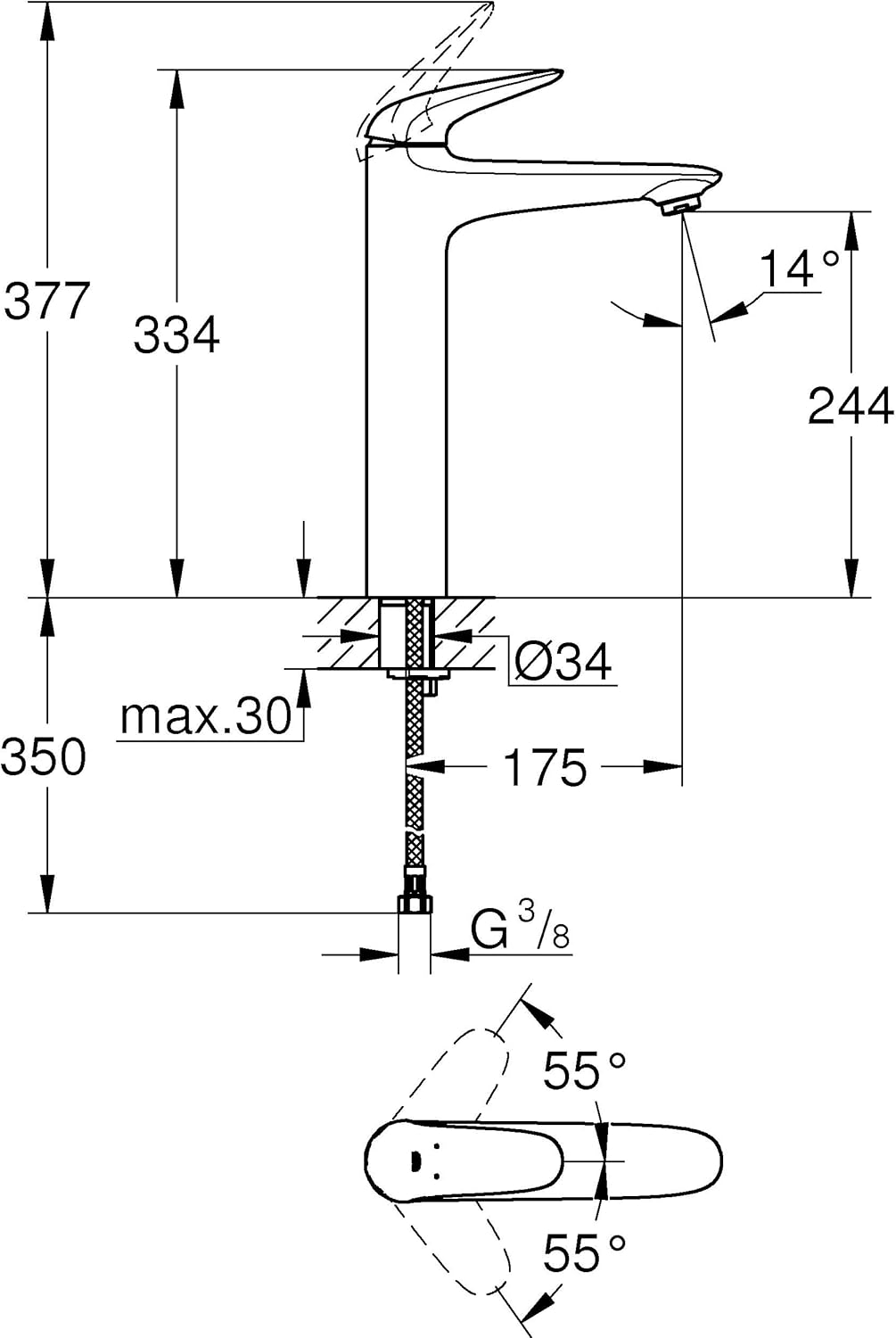 Grohe 23719ls3 Eurostyle Waschtischarmatur XL geschlossener Metall-Hebelgriff (moon white) Moon Whit