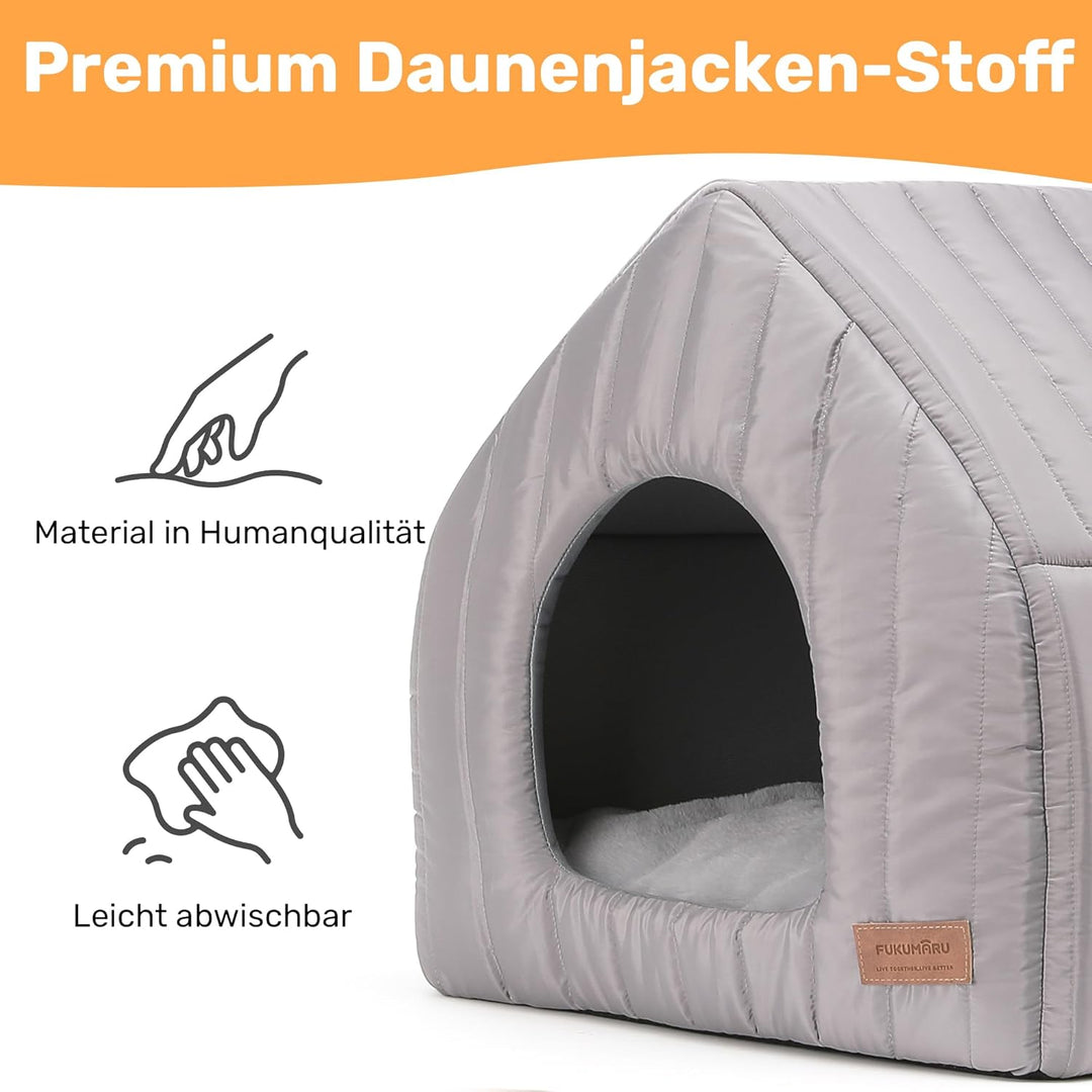 FUKUMARU Katzenbett grosse Katzen Katzenhöhle-43x43x45cm,Katzenhaus Indoor Mit abnehmbarem Katzenkis
