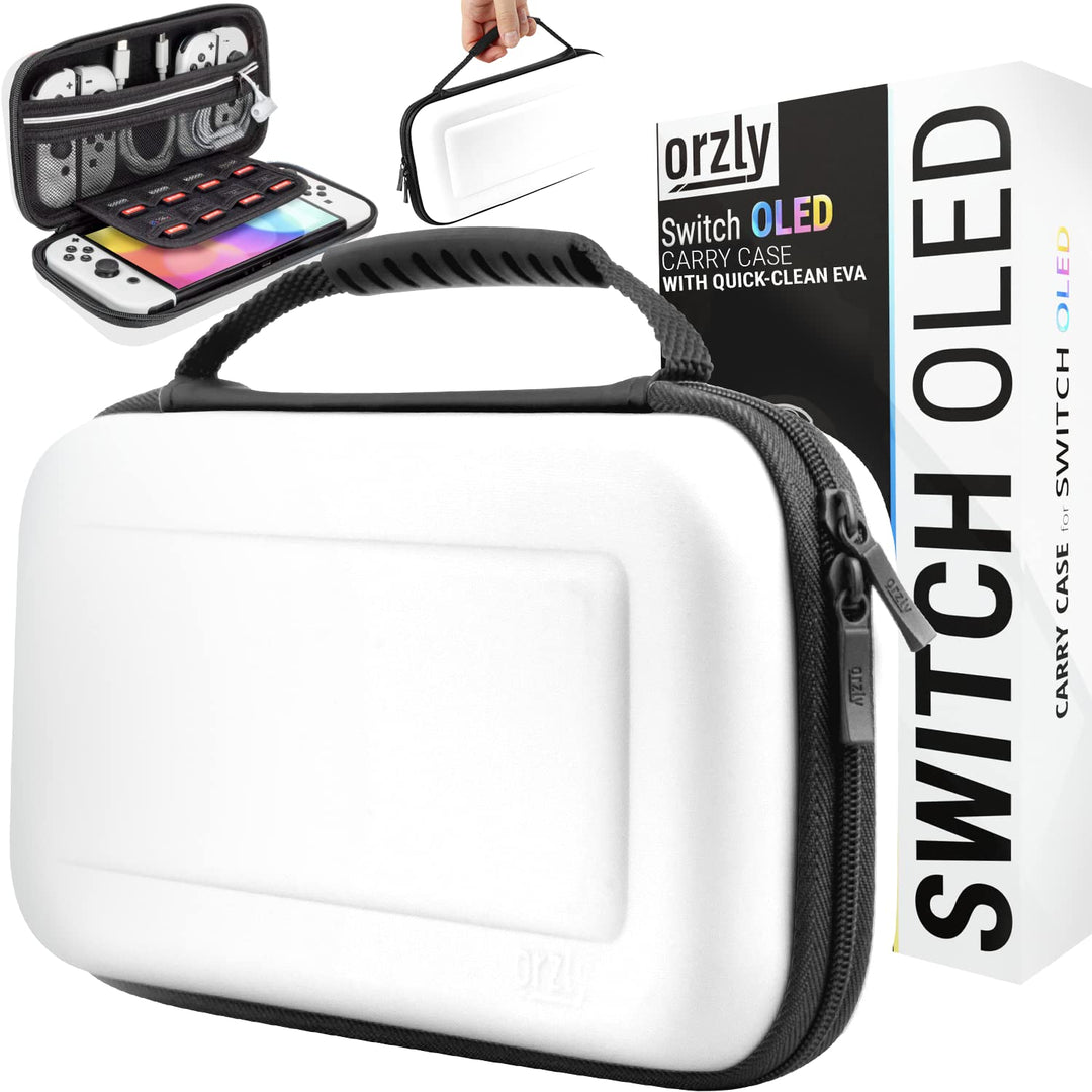 Orzly Tragetasche für Nintendo Switch OLED Konsole mit Zubehör und Spiele-Ablagefach – leicht zu rei