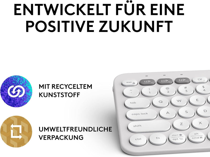 Logitech Pebble Keys 2 K380s, kabellose Multi-Device Bluetooth-Tastatur mit anpassbaren Sondertasten