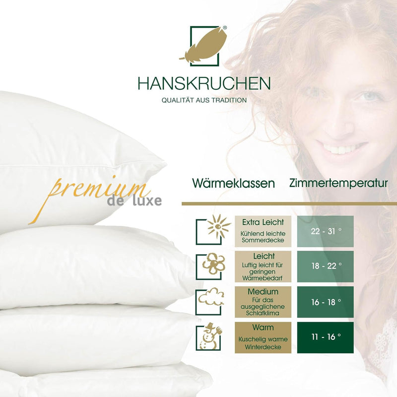 HANSKRUCHEN® Premium de Luxe Daunendecke 155x220 cm - Medium / Ganzjahresdecke - Made in Germany Kas