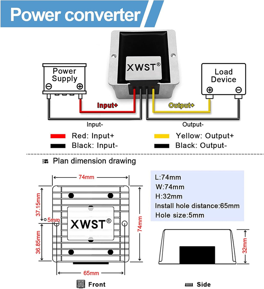 XWST Gleichstromwandler, 24 V auf 12 V, Spannungsregler, 10 A, 120 W, Schritt nach unten, wasserdich