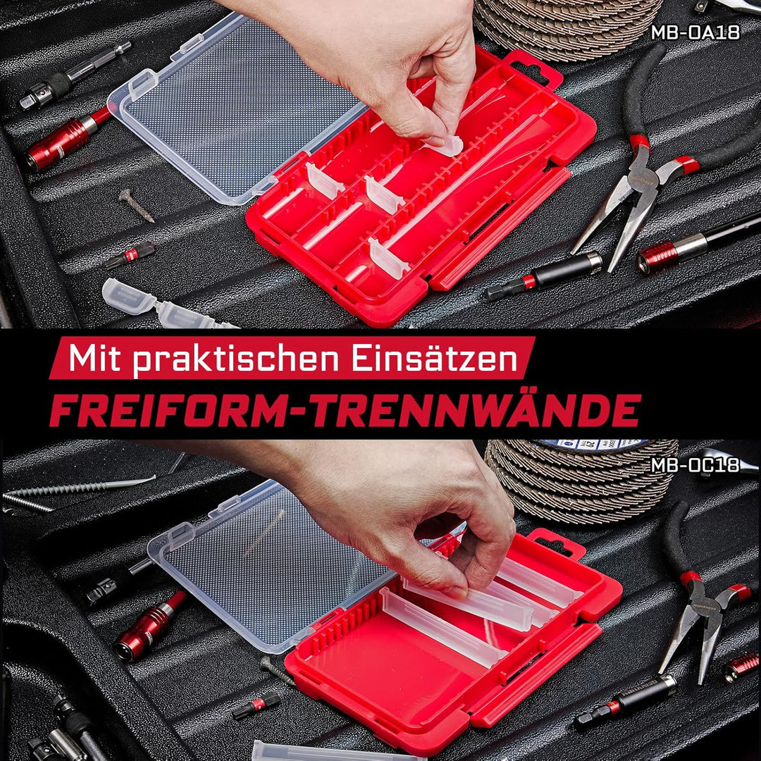4 Stück Kleiner Flacher Sortimentskoffer für Kleinteile, Tragbarer Sortierbox mit Herausnehmbaren Tr