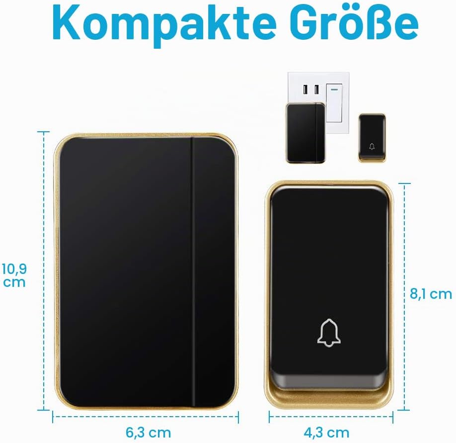 『Keine Batterie Erforderlich』Drahtlose Türklingel wasserdicht, AURTEC-Türklingel-Kit mit 2 Empfänger