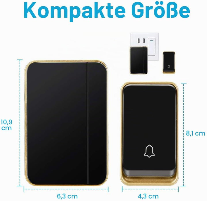 『Keine Batterie Erforderlich』Drahtlose Türklingel wasserdicht, AURTEC-Türklingel-Kit mit 2 Empfänger