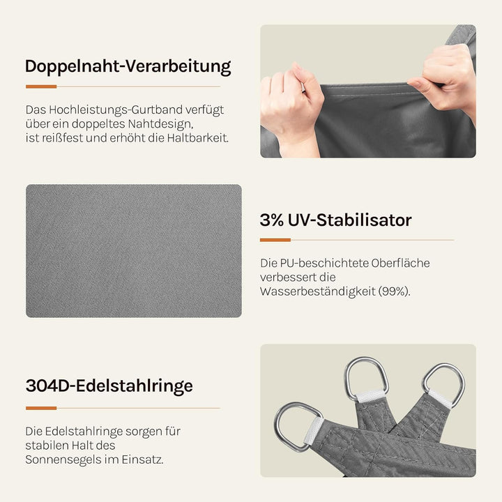 WOLTU Sonnensegel Quadrat 4x4m Grau wasserabweisend Sonnenschutz Polyester Windschutz mit UV Schutz