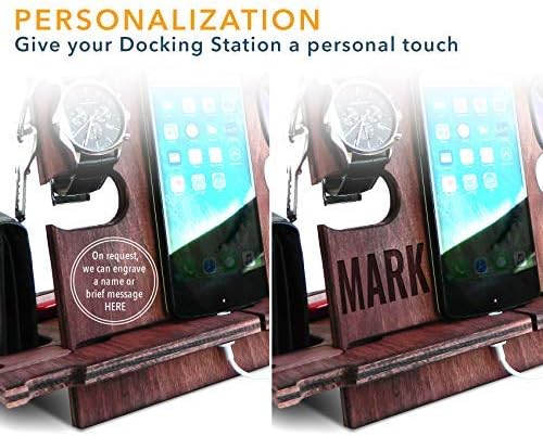 Personalisierte Dockingstation, Smartphone-Ständer - Nachttischhalter aus Holz, Geschenkidee für Män