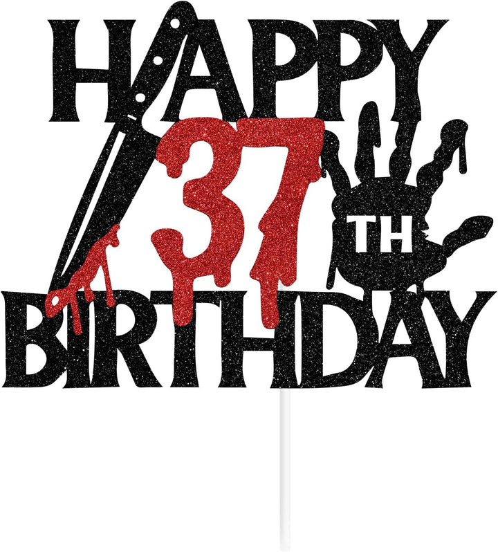 Schwarzer Glitzer-Killer "Happy 37th Birthday", Halloween-Zombie-Vampir-Dekoration, Halloween-Horror