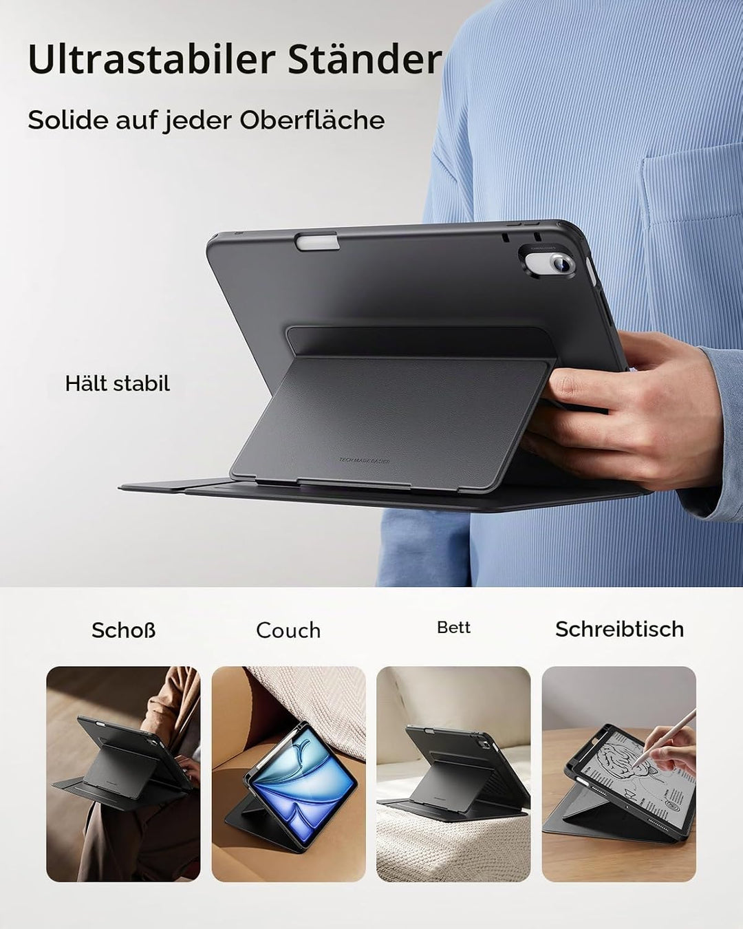 ESR Hülle für iPad Air 11 Zoll (2025/2024), iPad Air 7./5./4. Generation (2022/2020), Vertikale Stan