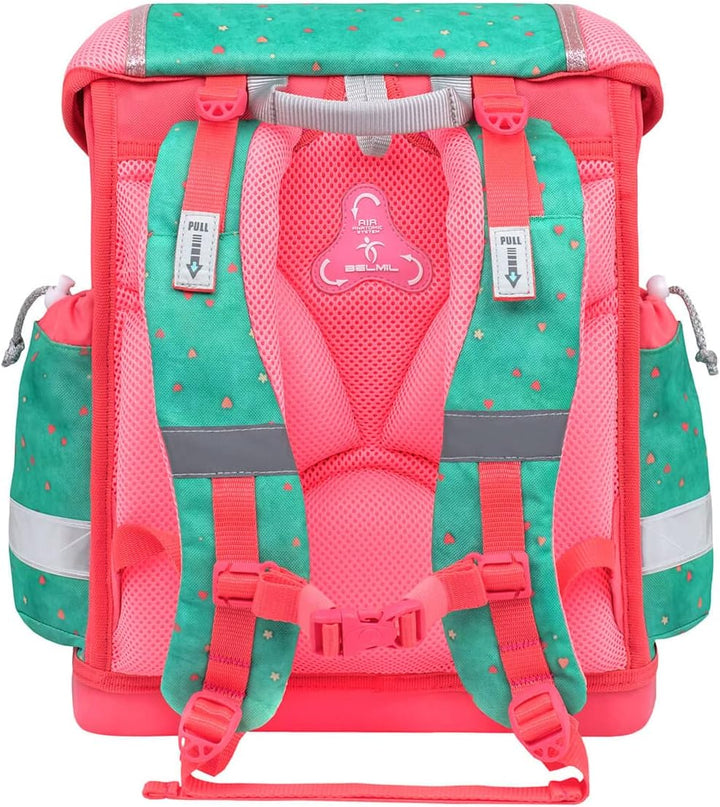 Belmil Schulranzen Set 403-13/AG/S/R 5 - teilig ergonomischer Schulranzen Set mit Regenschutz 1. kla