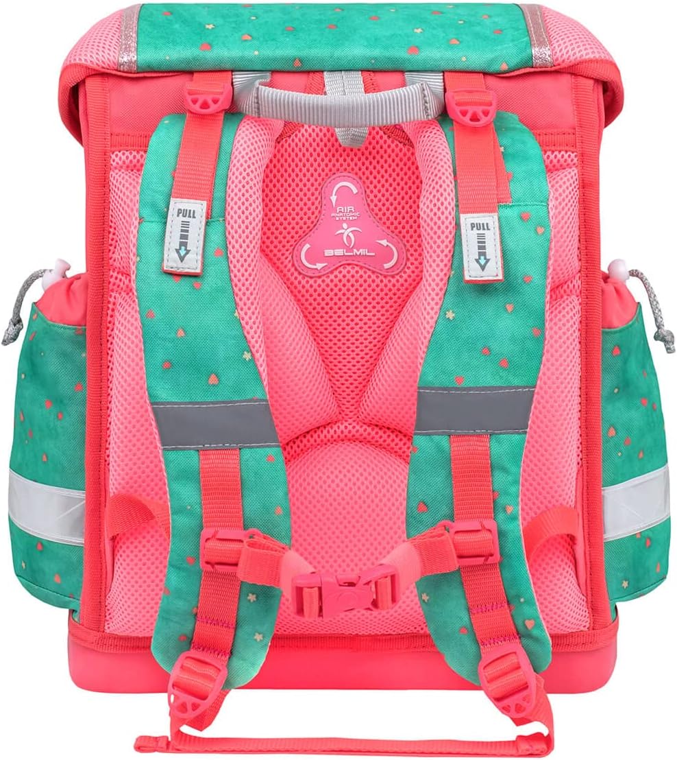 Belmil Schulranzen Set 403-13/AG/S/R 5 - teilig ergonomischer Schulranzen Set mit Regenschutz 1. kla