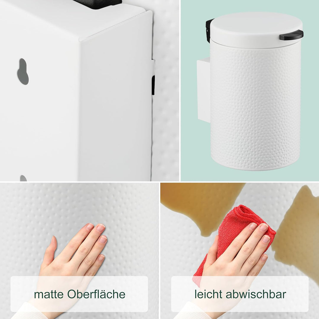 Relaxdays Kosmetikeimer Wandmontage, 3 Liter, Absenkautomatik, Inneneimer, Metall, runder Badezimmer
