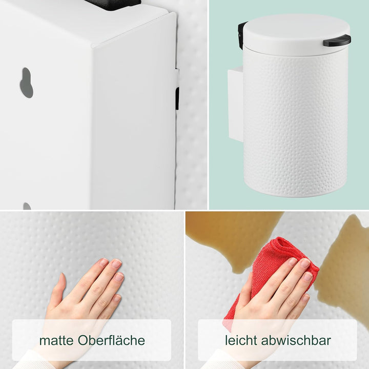 Relaxdays Kosmetikeimer Wandmontage, 3 Liter, Absenkautomatik, Inneneimer, Metall, runder Badezimmer