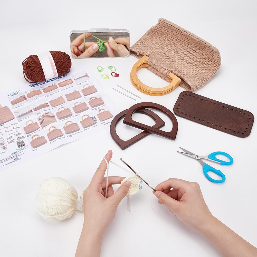FREEBLOSS Häkelset Für Anfänger, Häkeltaschen Set Mit Holzgriff, Inklusive Häkelgarn, Häkelnadeln, H