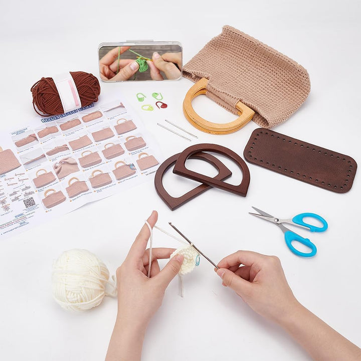 FREEBLOSS Häkelset Für Anfänger, Häkeltaschen Set Mit Holzgriff, Inklusive Häkelgarn, Häkelnadeln, H