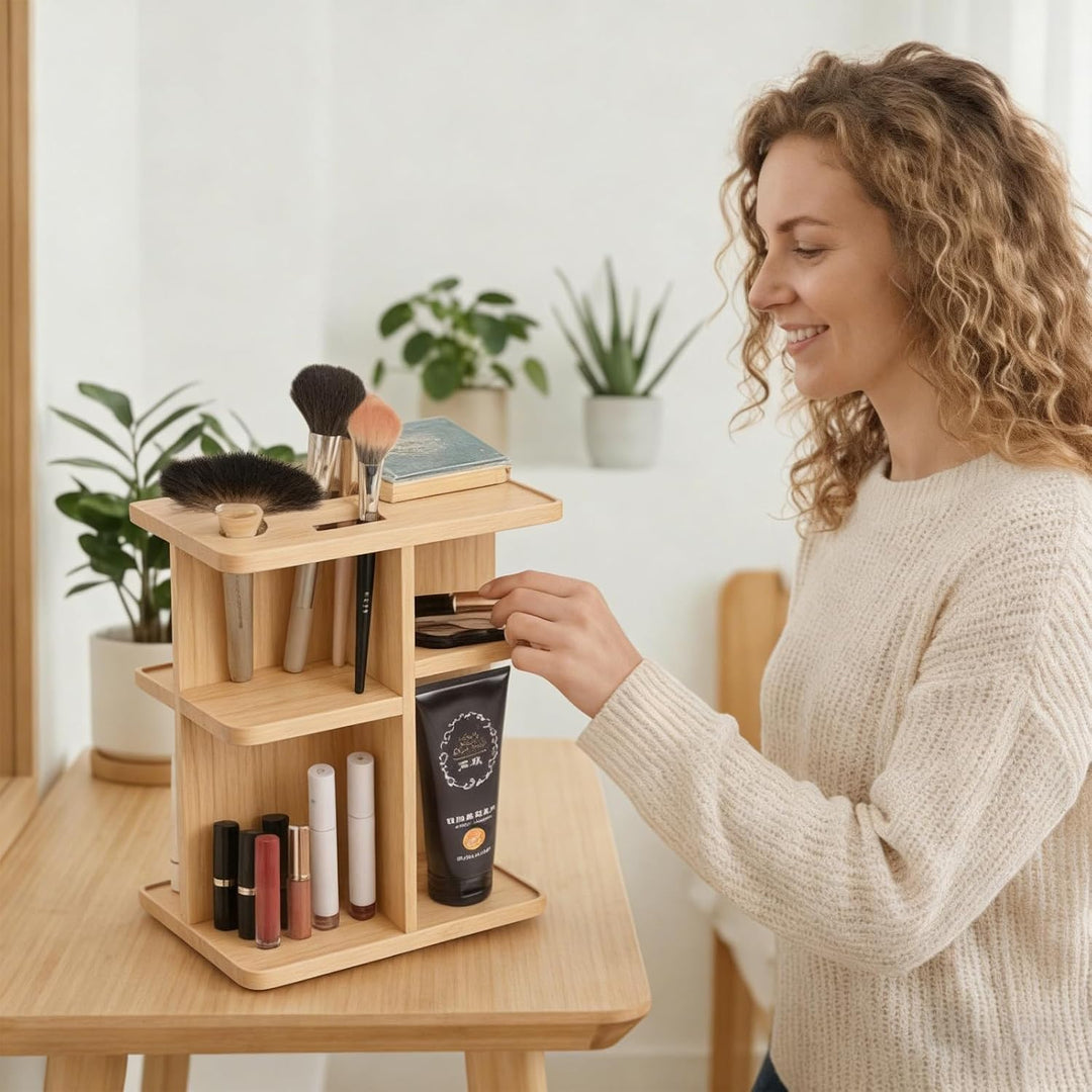 360° drehbarer Make-up-Organizer aus Bambus | Drehbarer Badezimmer-Organizer, drehbarer Make-up-Orga