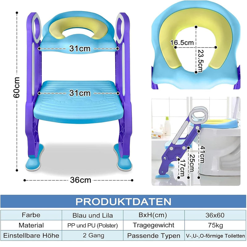 Aufun Toilettensitz Faltbar Kinder Toilettentrainer, Baby Kindertoilette mit Trppen und Griffe, 2 Hö