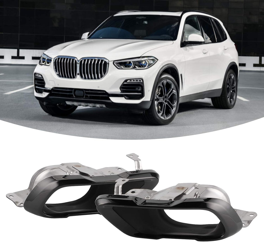Qiilu Paar Chrom Schwarz Auspuffblenden Set Endrohrblende Fit für X5 G05 M Sport 2019+ O2d264