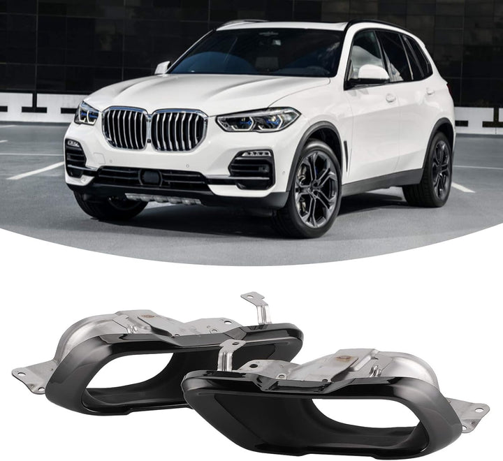 Qiilu Paar Chrom Schwarz Auspuffblenden Set Endrohrblende Fit für X5 G05 M Sport 2019+ O2d264